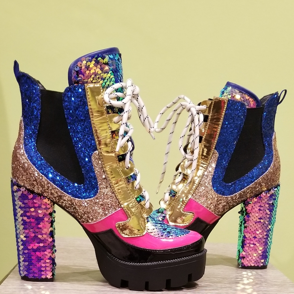 Sequin And Glitter Ankle Boots By Cape Robbin - Picture 2 of 4